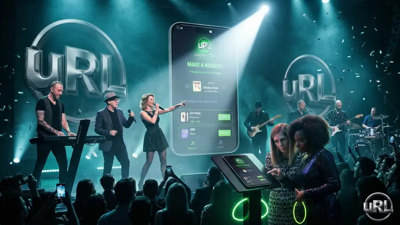 Dramatic product launch party with live band performing during tech reveal