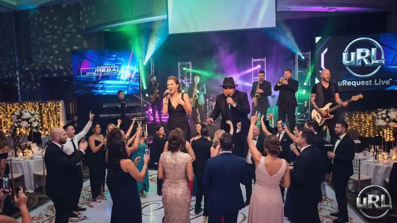 Live wedding band with vocalists performing at elegant Toronto reception venue
