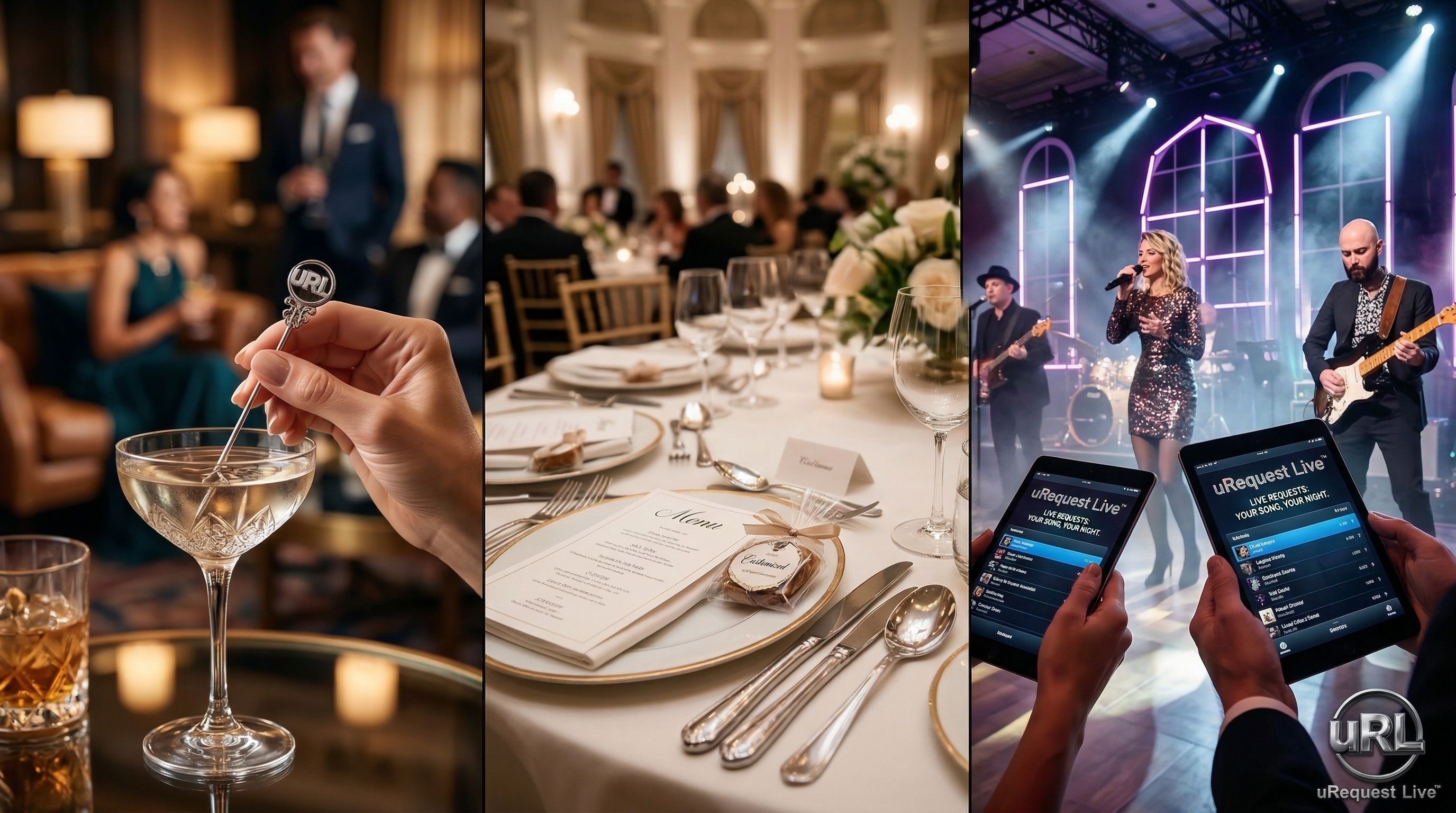 Elegant transition from corporate dinner to live band dance party