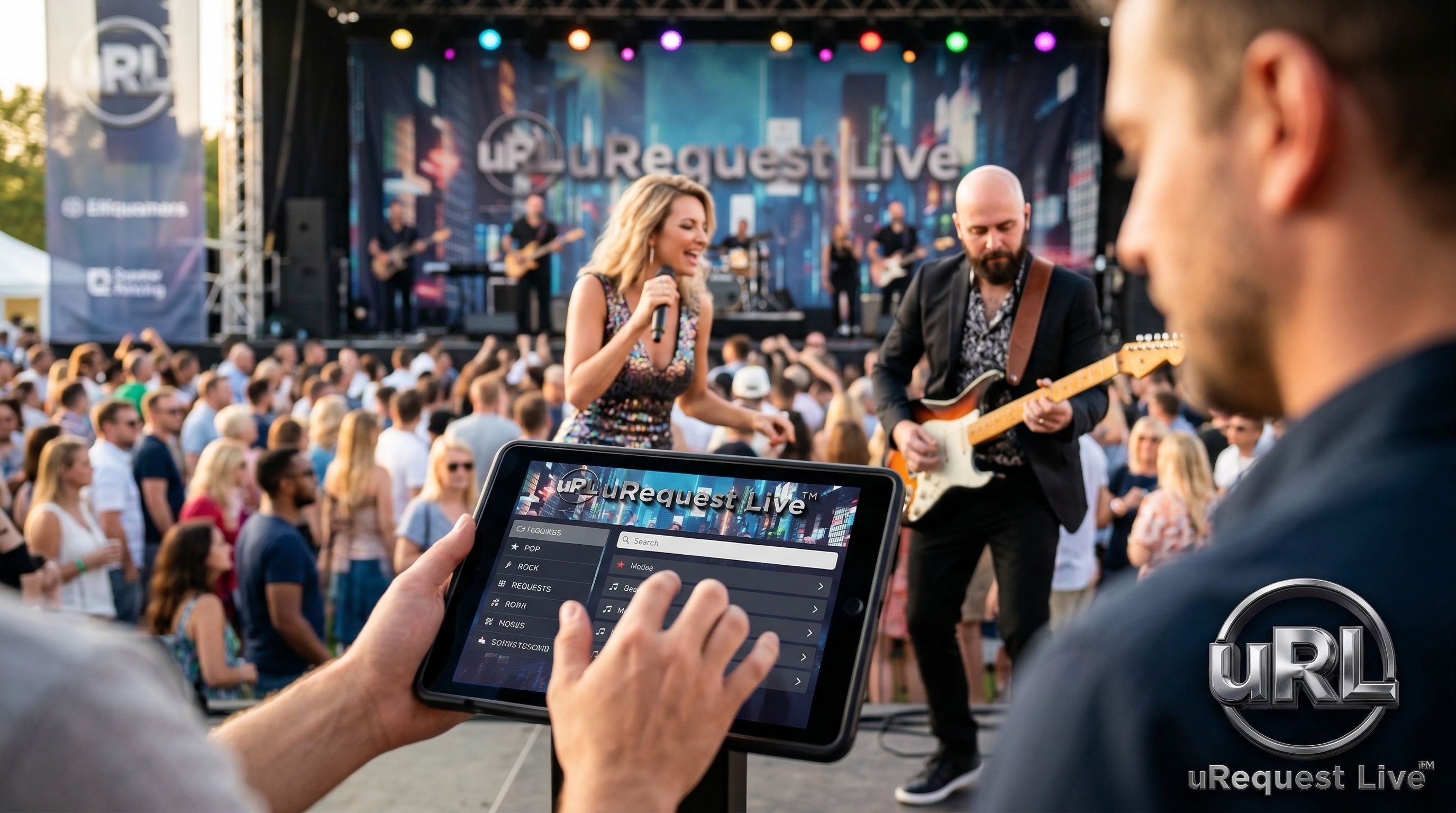 Employees enjoying summer corporate festival with live music and activities