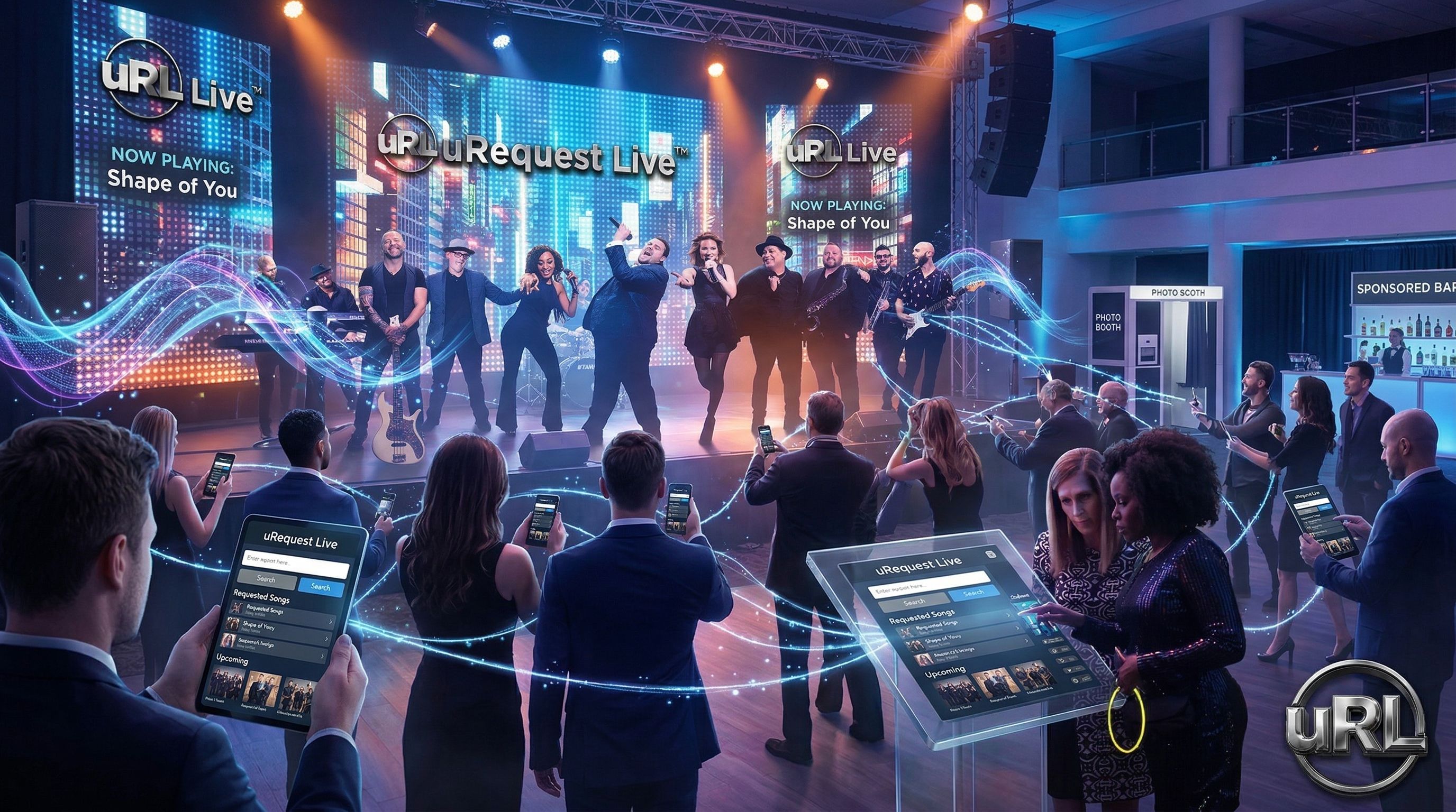 Artistic visualization of the psychology of music connecting people at corporate events