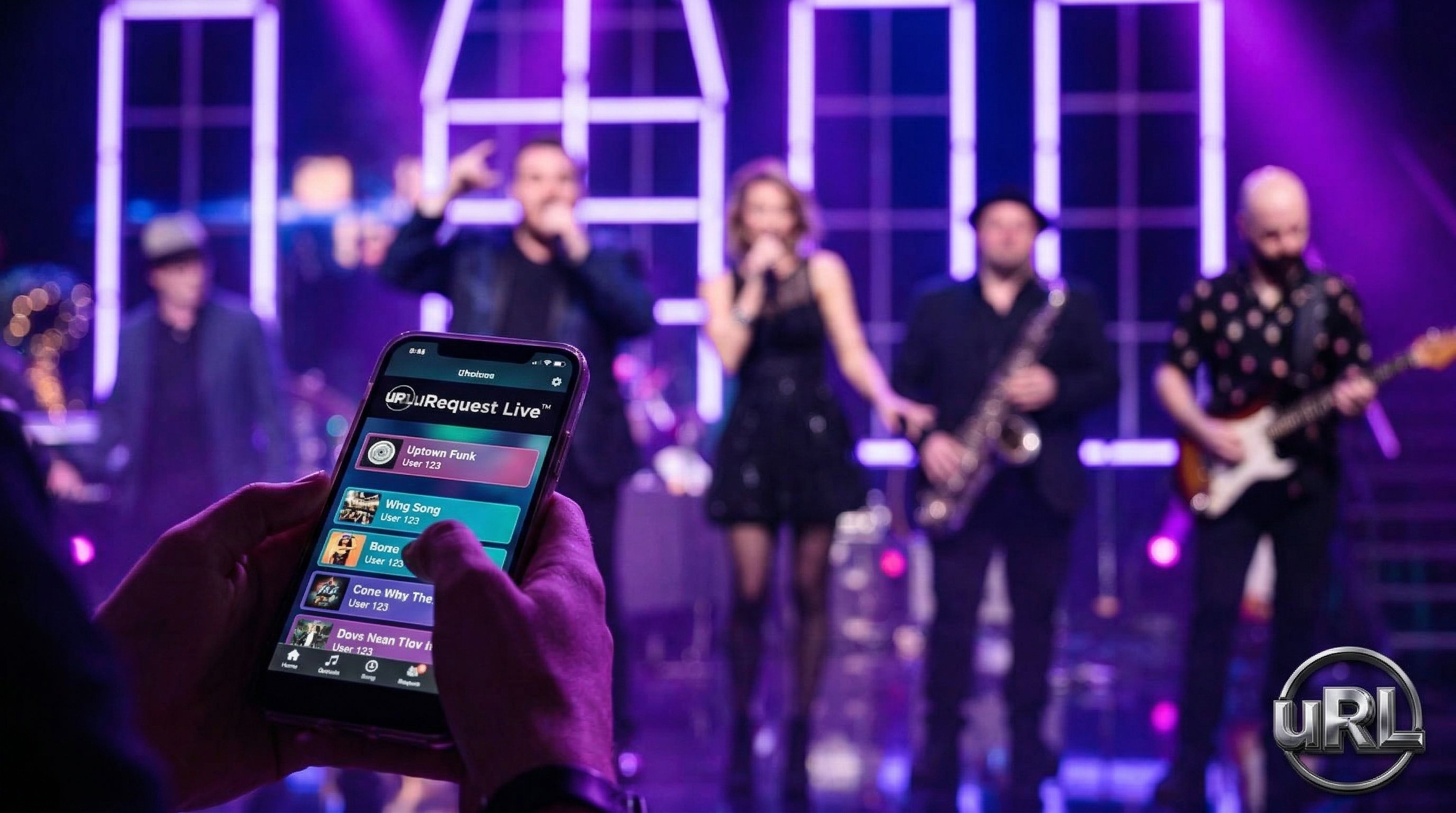 Close-up of mobile song request technology at interactive live music performance