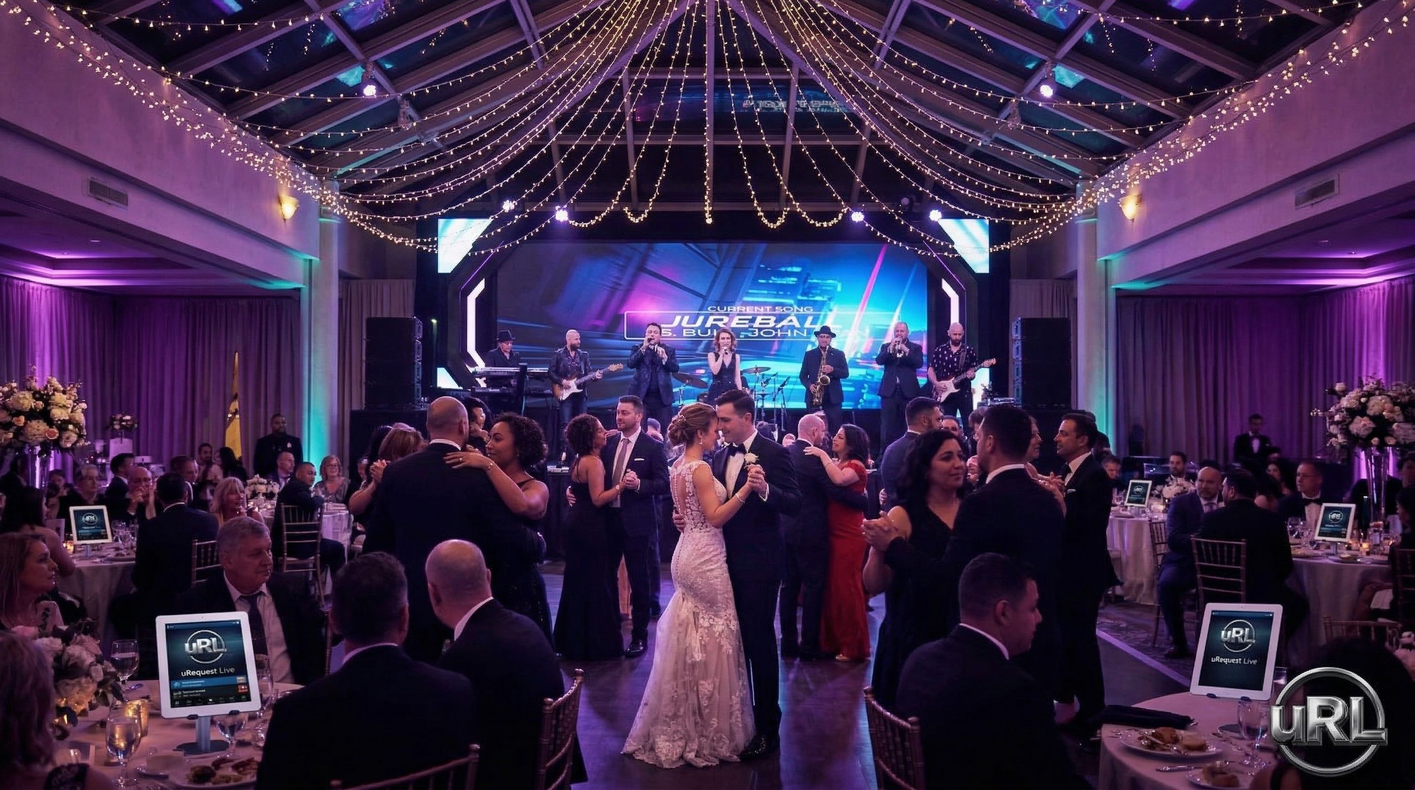 Elegant Toronto wedding reception with live band and bride and groom's first dance