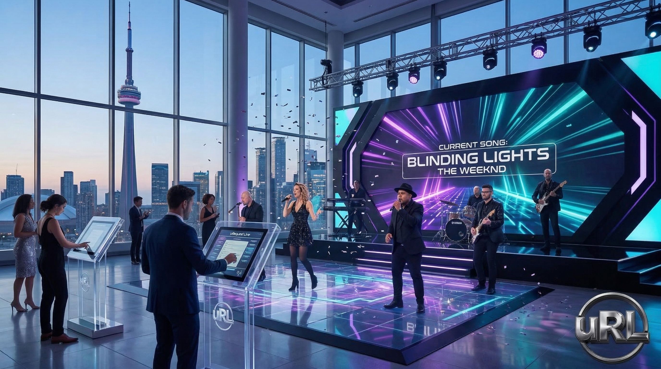 Modern 2026 Toronto wedding with CN Tower view and live band with LED technology