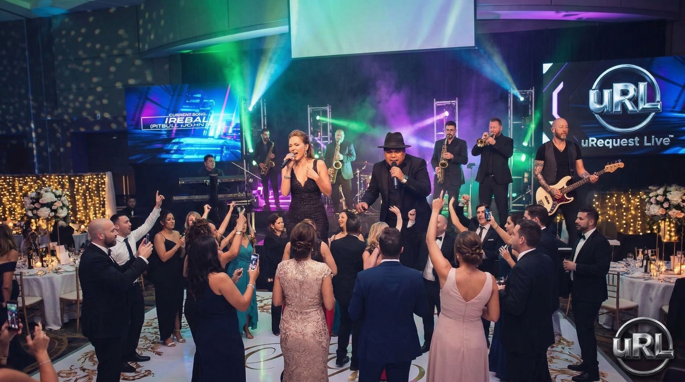 Live wedding band with vocalists performing at elegant Toronto reception venue