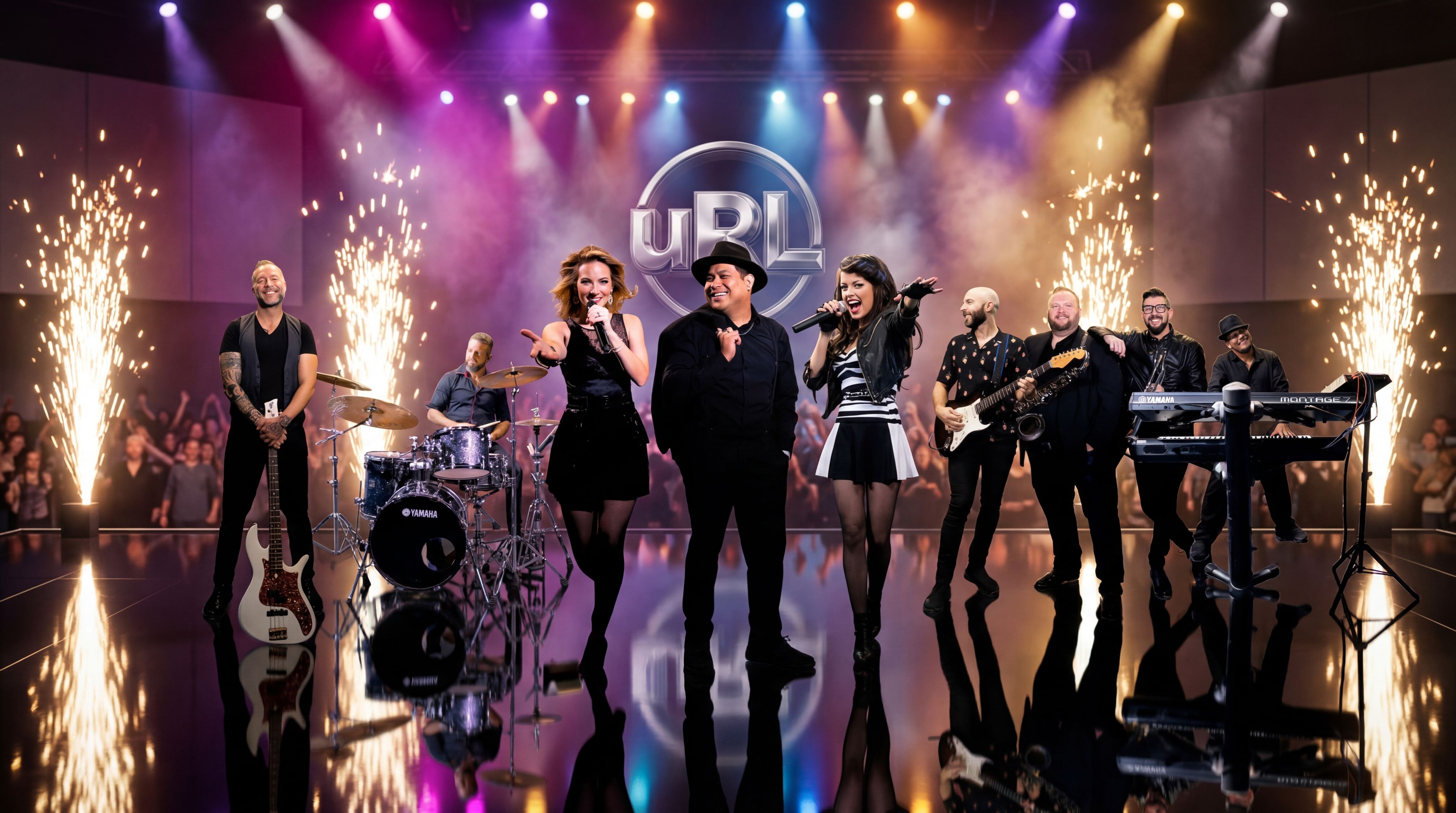 Musicians performing with synchronized LED visuals at corporate event